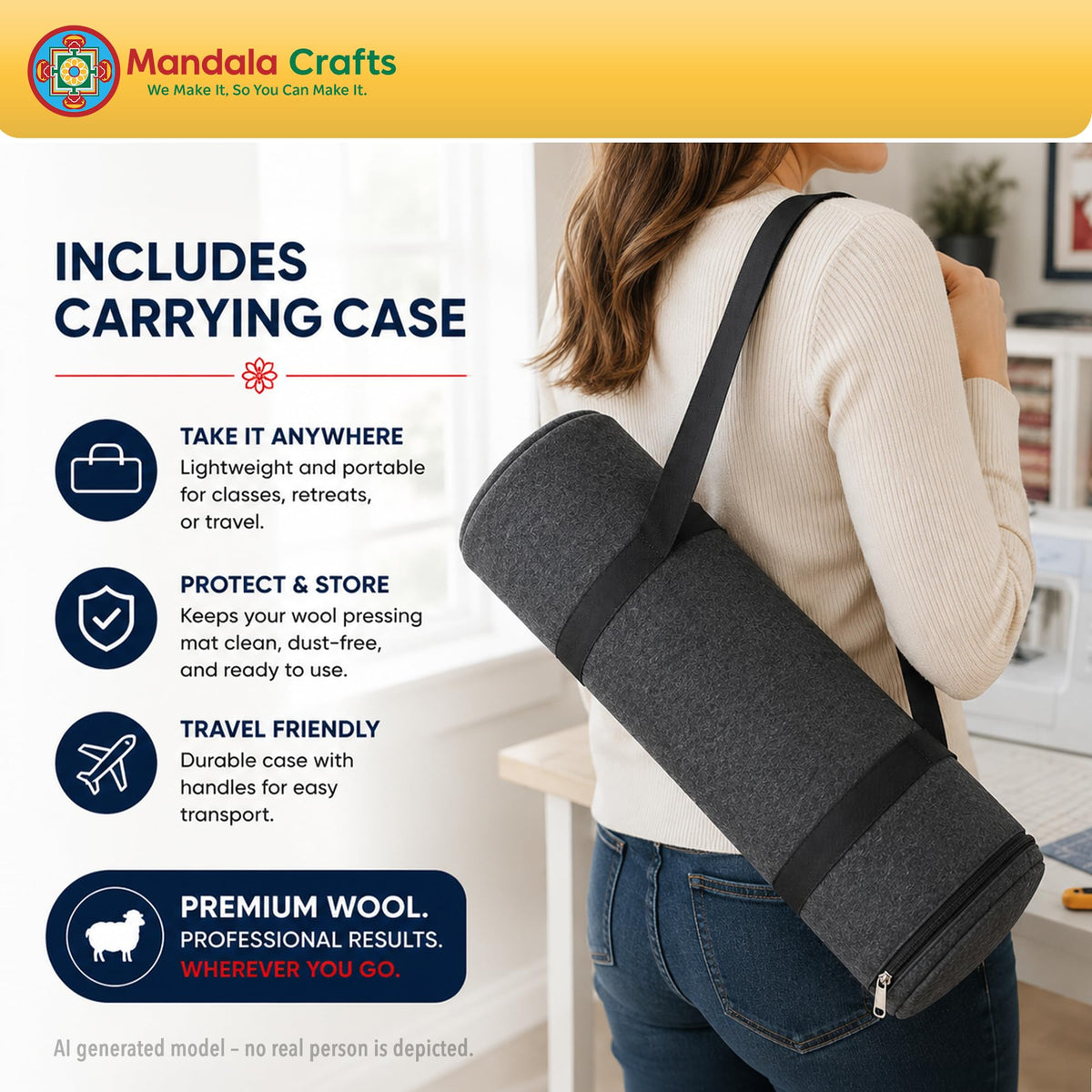 24 × 18 Inch 100% New Zealand Wool Pressing Mat Ironing Pad (24 X 18 Inches Mat with Bag)