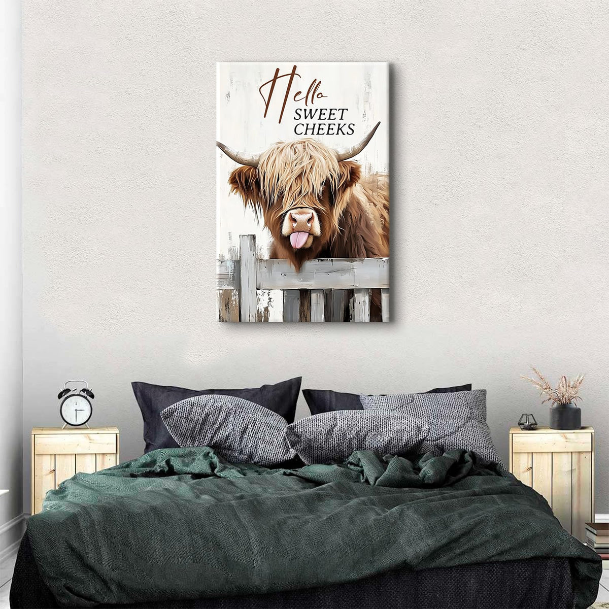 Large Funny Highland Cow Canvas Wall Art for Living Room Kitchen (48"L x 32"W / Funny Cow02)