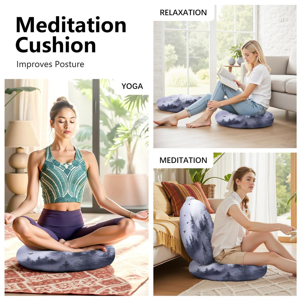 Meditation Cushion (Purple Forest / Round)