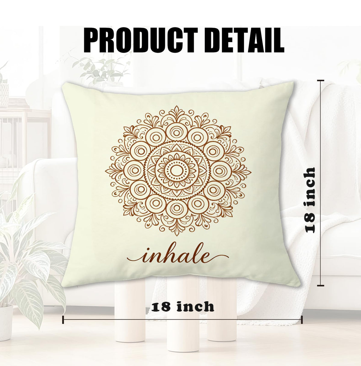 Inhale Exhale Boho Mandala Floral Zen Throw Pillow Covers 18x18 Set of 2 (Qt-bz-mental Health-mandala Flowers)