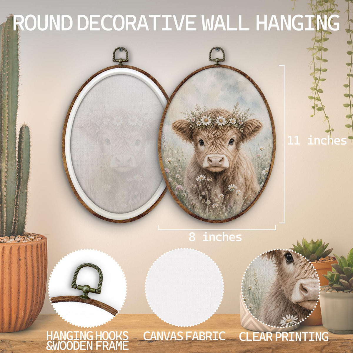 Farmhouse Highland Cow Oval Wall Art Decor (cow)