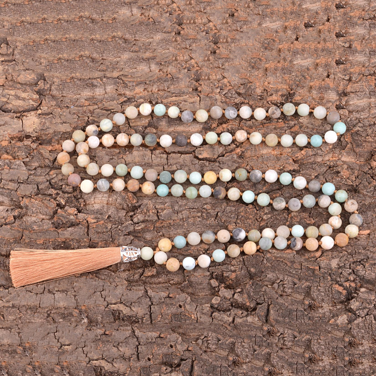 Mala Beads 108 Natural Stone GemStones Japamala Yoga Meditation Hand Knotted Beaded Tassel Necklace for Women Men (Amazonite)