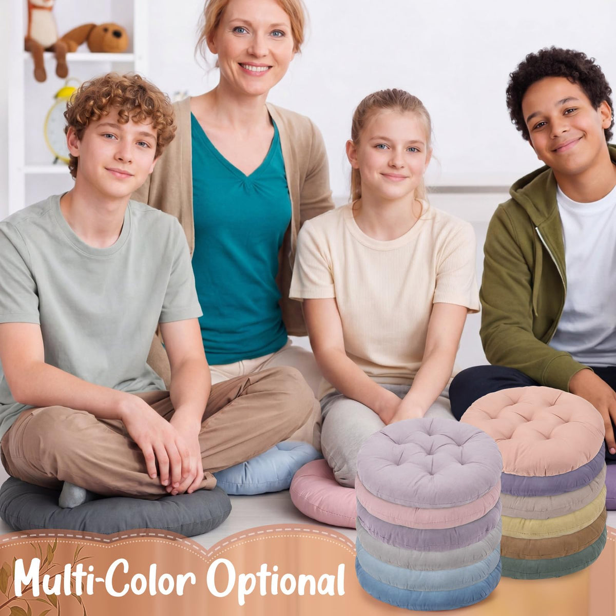 12 Pcs Round Floor Pillows Cushions Seating 16 x 16 Inches Floor Round Cushions for Kids Toddlers Flexible Reading Chair Pillows for Classroom Home School Playing Supplies (Morandi Color)