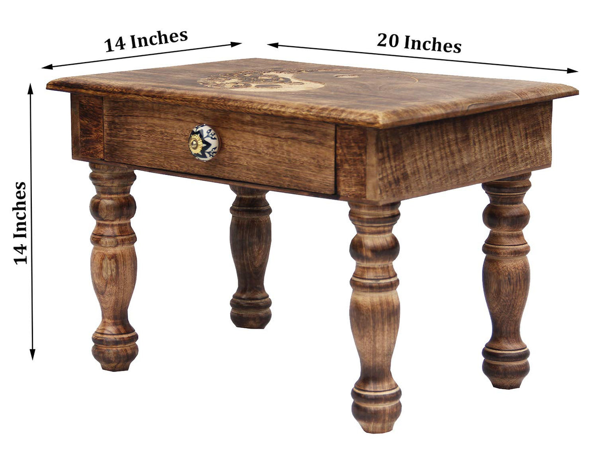 Solid Mango Wood Hand Carved Prayer Puja Shrine Altar Meditation Table (20 X 14 X 14 Inches / Yin Yang)