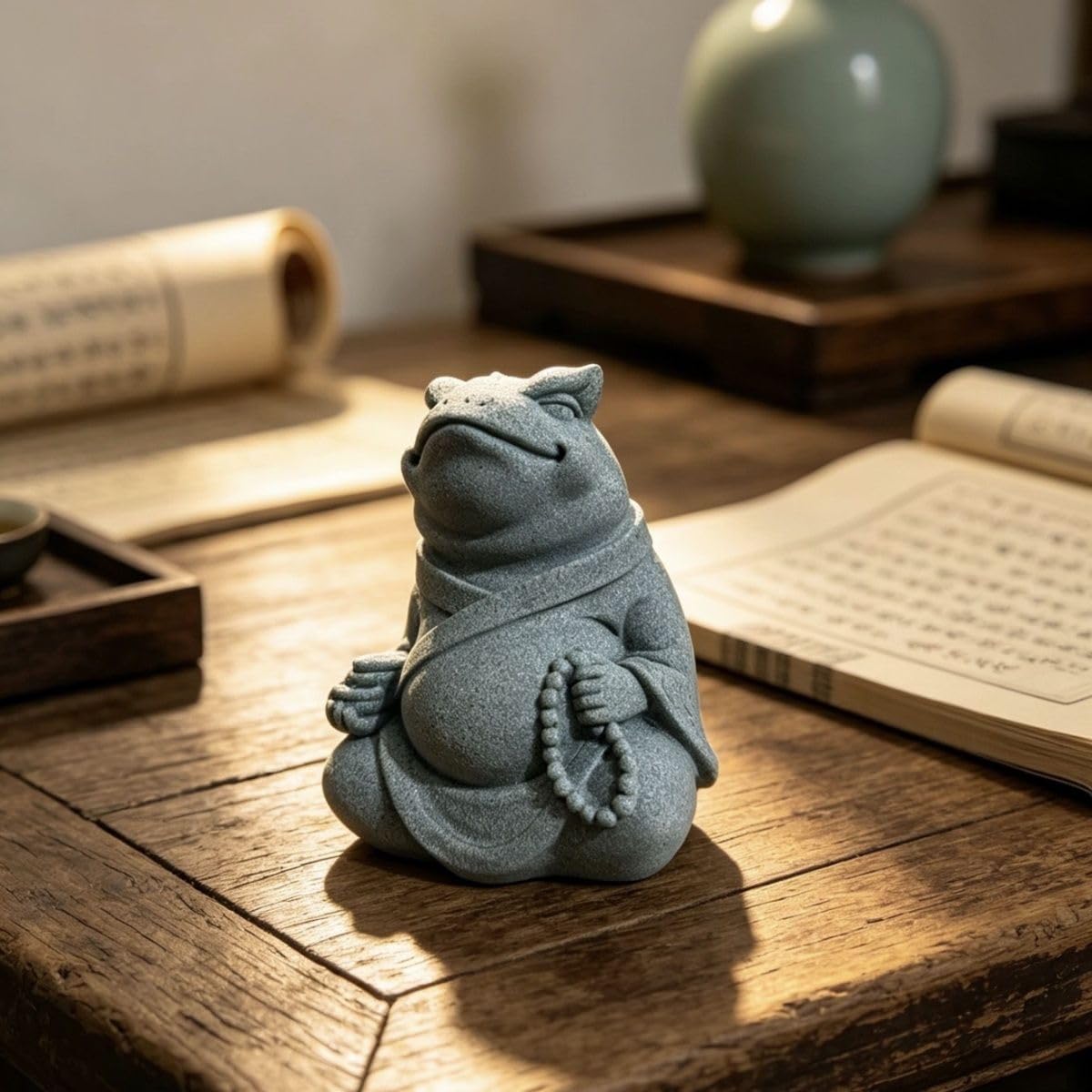 Meditating Frog Statue Yoga Frog Figurines Sandstone Zen Animal Sculpture