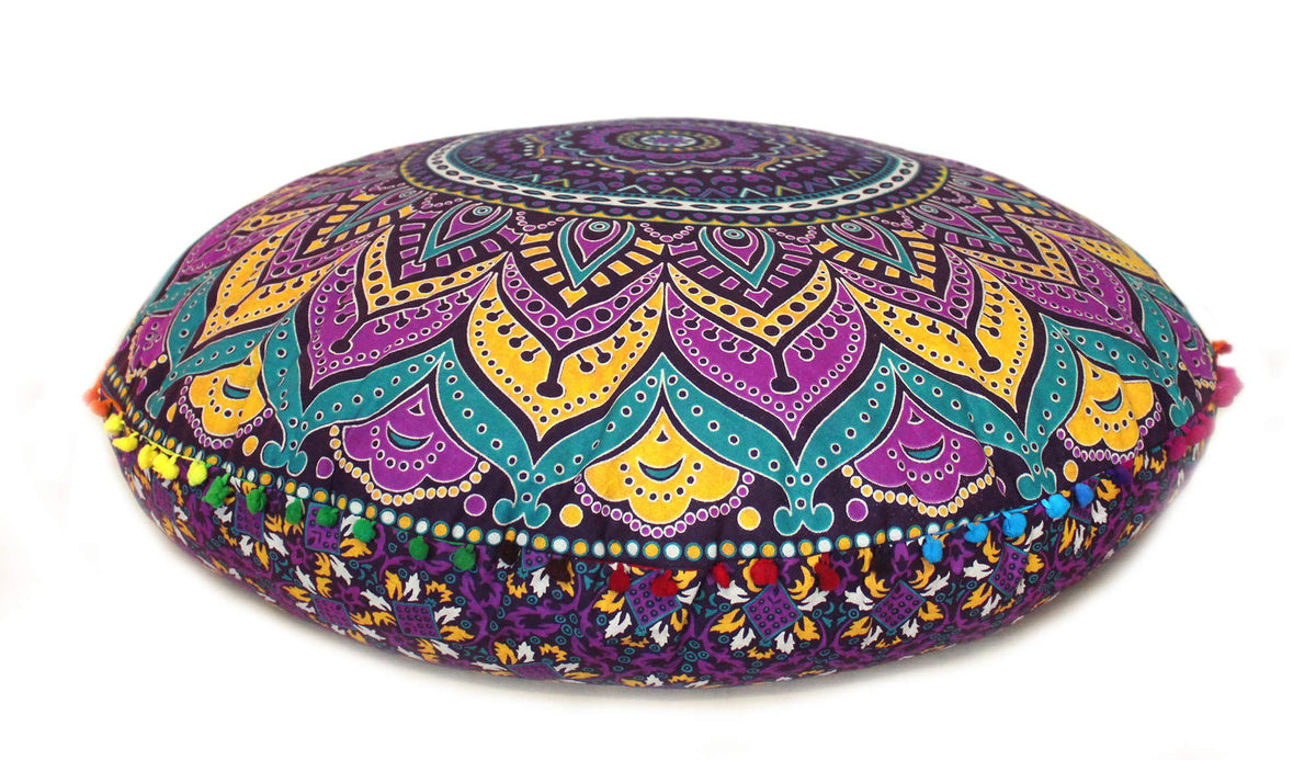 32" in Round Mandala Floor Pillow Cushion Cover Seating Throw Cover Hippie Decorative Bohemian Ottoman Poufs Pillow Cover Cases Boho Cotton Living Yoga Home Décor (New Pink Ombre)