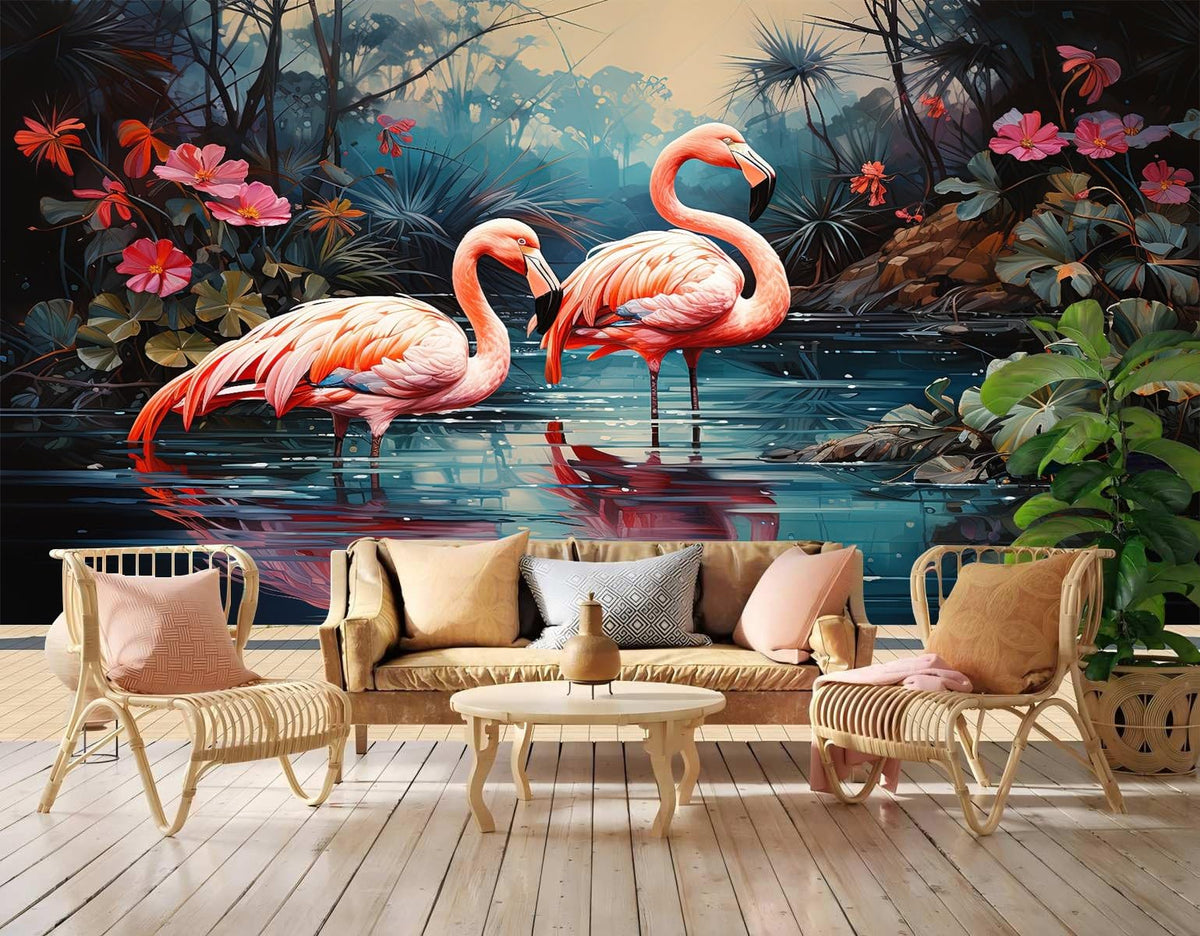 Peel and Stick Wall Mural Wallpaper Flamingo 136"×96" Decor G13 (G13 / 136" x 96")