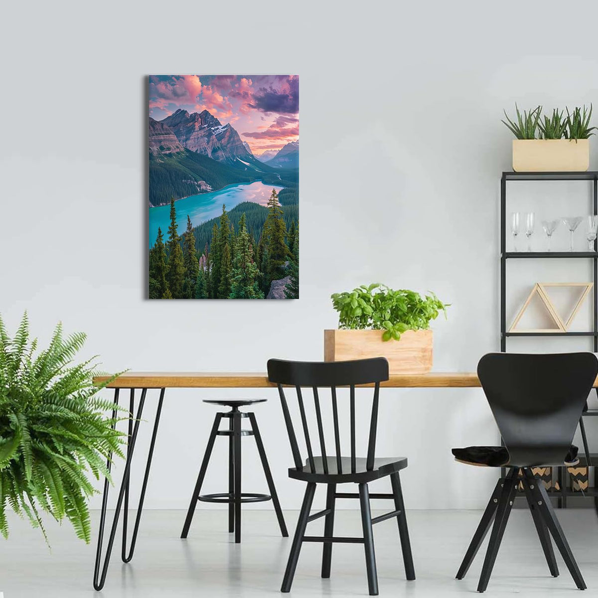 Large Sunset Mountains Wall Art Nature Blue Lake Canvas Pictures for Living Room Bedroom Trees Forest Landscape Poster Canada National Park Prints Painting for Office Home Decorations 24x36" (36"L x 24"W / Baff National Park)
