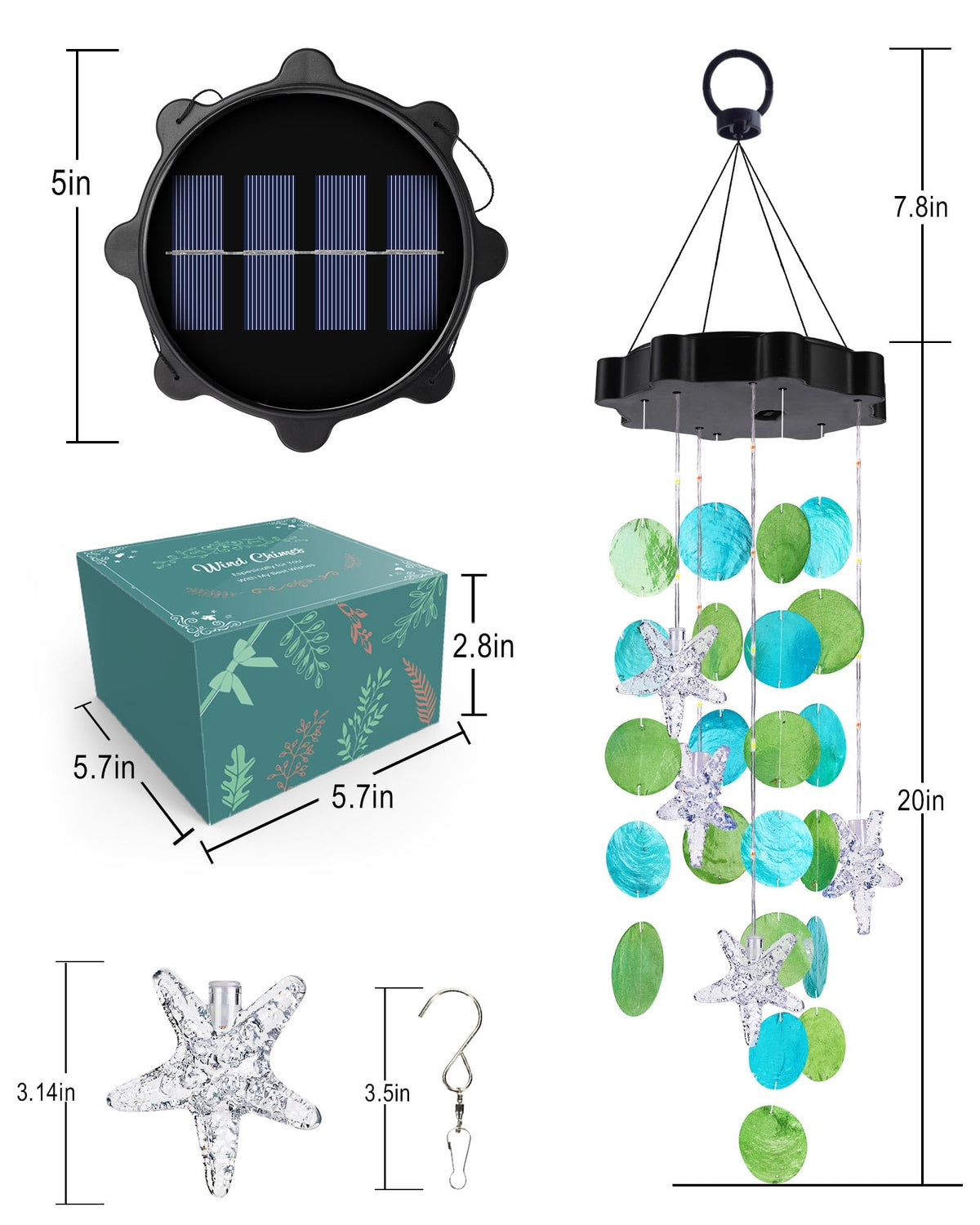 Solar Wind Chimes for Outside (Blue&green)