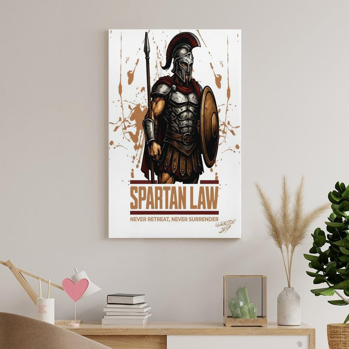 Spartan Law Never Retreat Never Surrender Canvas Printing Wall Art Prints Wall Decor Posters Ancient Warrior Shield Spear Vintage Greek Bedroom Living Room Office Gym Decor 20x30inch (style-27 / 20x30inch(50x75cm) Frame)