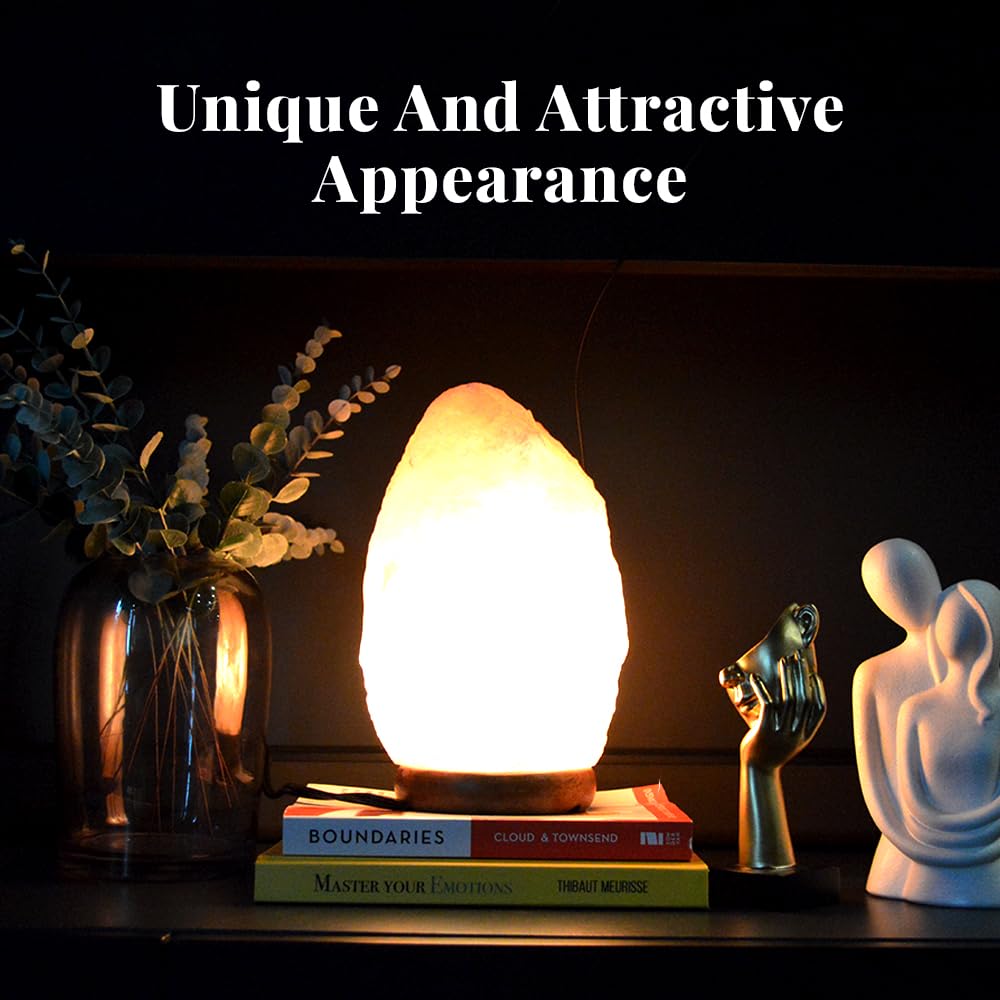 8-10 Inches (7-11 lb) 100% Authentic Himalayan Pink Salt Lamp – Handcrafted with Dimmable Switch, Wooden Base, and Bulb Replacement Included (Medium (8-10 inches))