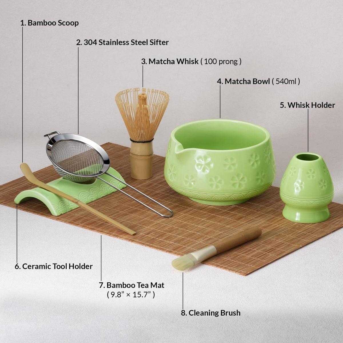 8 Pcs Matcha Whisk Set (Green)