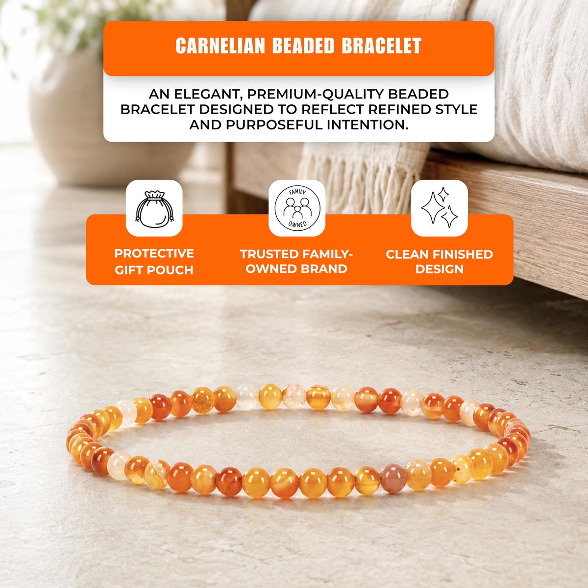 Carnelian Bracelet 4mm Beaded Bracelet (Carnelian / Large)