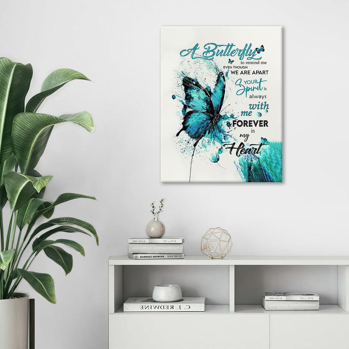 Teal Butterfly Canvas Wall Art Inspirational Quotes Pictures Wall Decor Watercolor Butterfly Prints Painting Framed Artwork Decoration For Bathroom Bedroom Living Room Office 20"x24" (24"L x 20"W / Watercolor Butterfly-T)