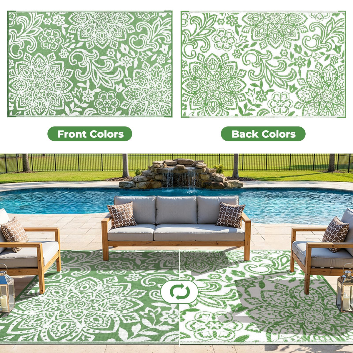 Waterproof Outdoor Rug 5' x 8' (Green / 5 x 8 Feet)