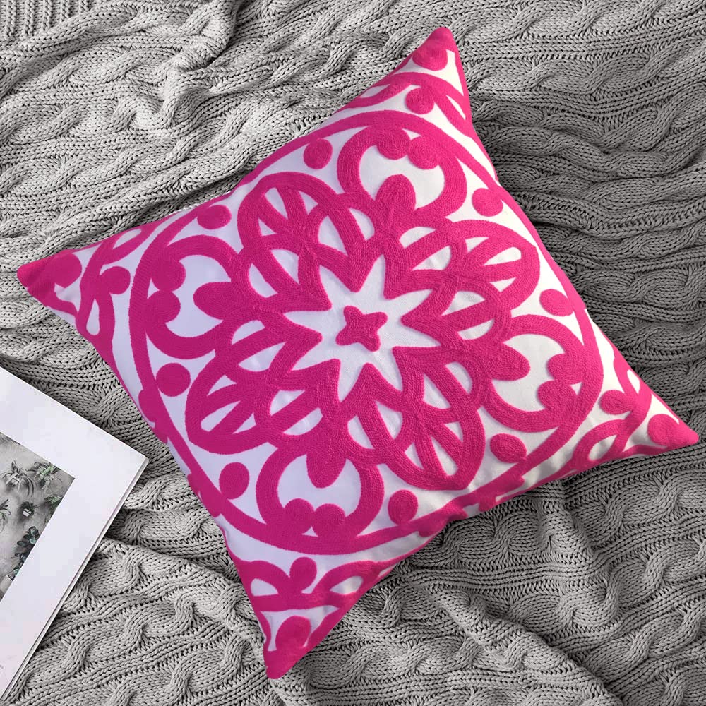 Embroidered Decorative Throw Pillow Cover 18"x18" 1pc (Vivid Hot Pink / 18" x 18" (Pack of 1))
