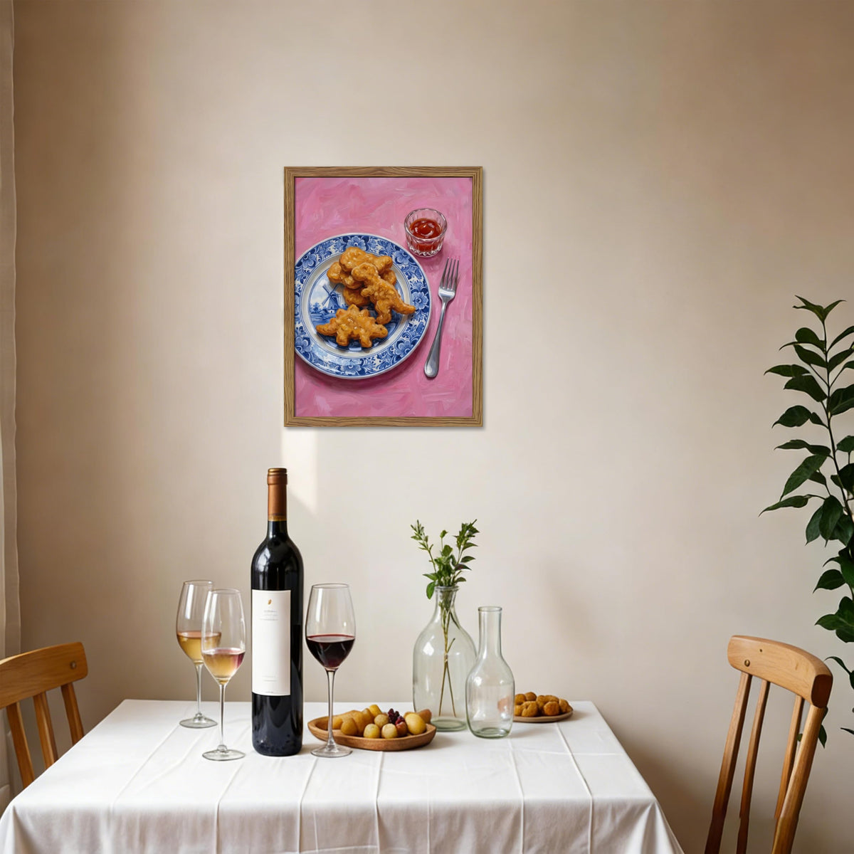 Framed Funny Kitchen Wall Art (Dinosaur Chicken Nuggets / 24"L x 16"W)