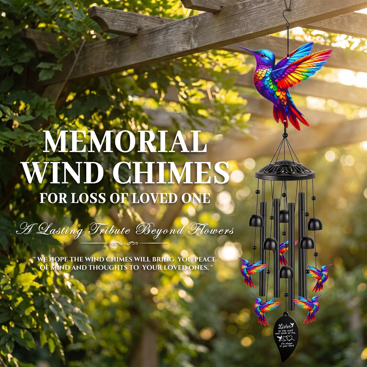 Metal Sympathy Wind Chimes for Loss of Loved One (Black)
