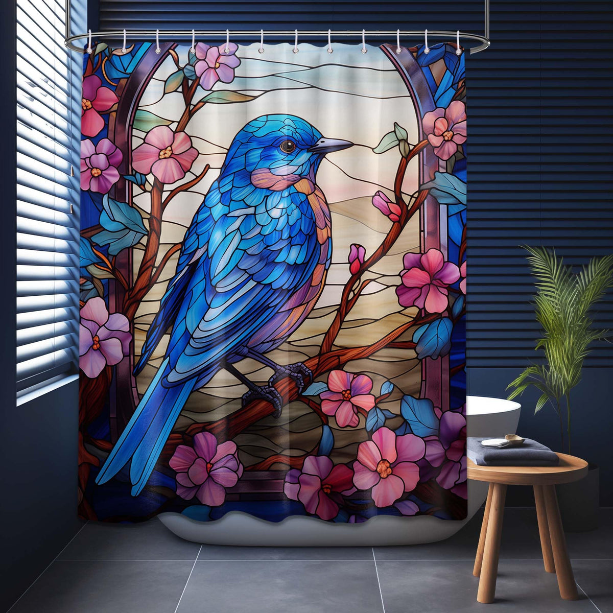 Stained Glass Shower Curtain Bird Floral Art Deco Shower Curtains for Bathroom Decor Sets (Stained Glass Bird / 70"W x 78"L (Pack of 1))