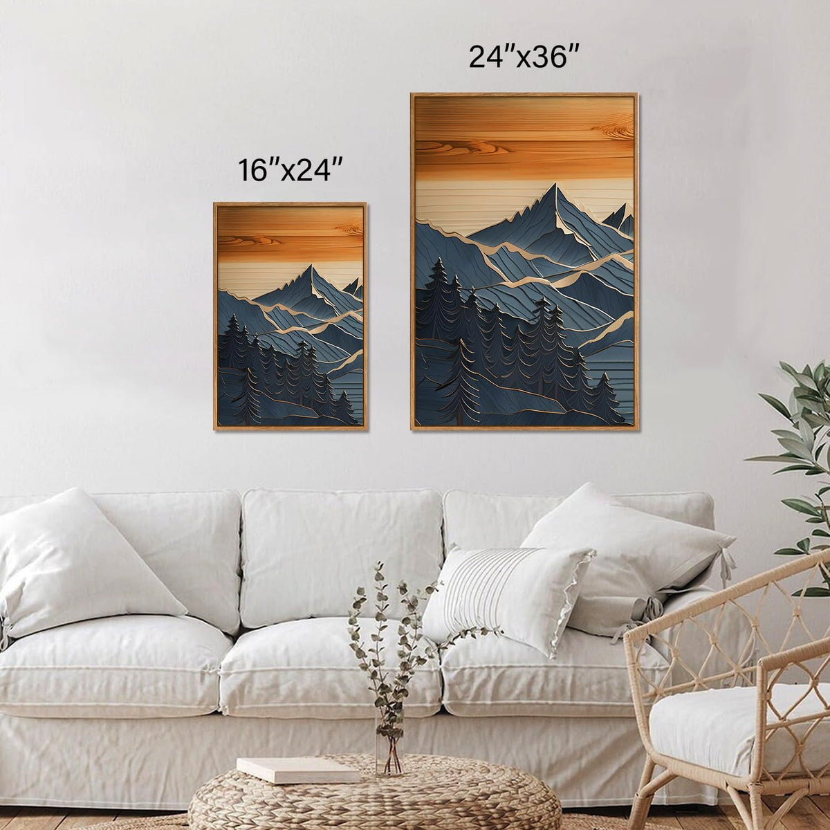 Large Mountains Framed Canvas Wall Art Set of 3 (Vintage Mountain / 36"L x 24"W)
