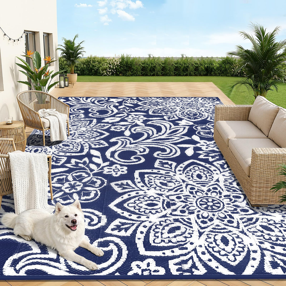 Waterproof Outdoor Rug 8' x 10' (Navy / 8' x 10')