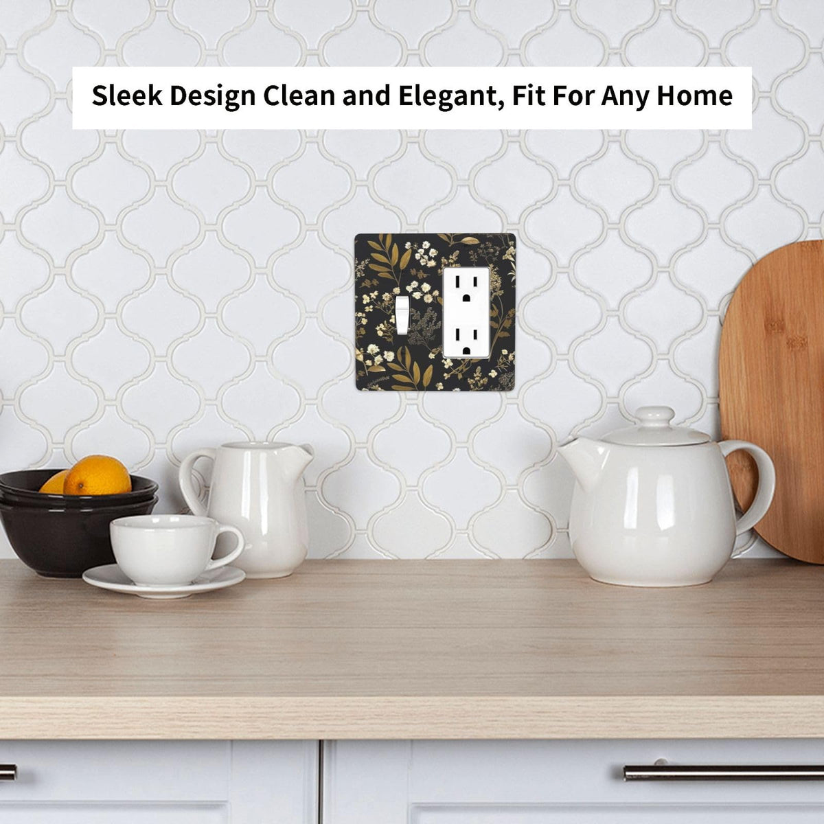 Black Gold Vintage Leaf Floral 2 Gang Single Toggle (Black Gold Vintage Leaf Floral / 2 Gang Rocker/Toggle Combo)