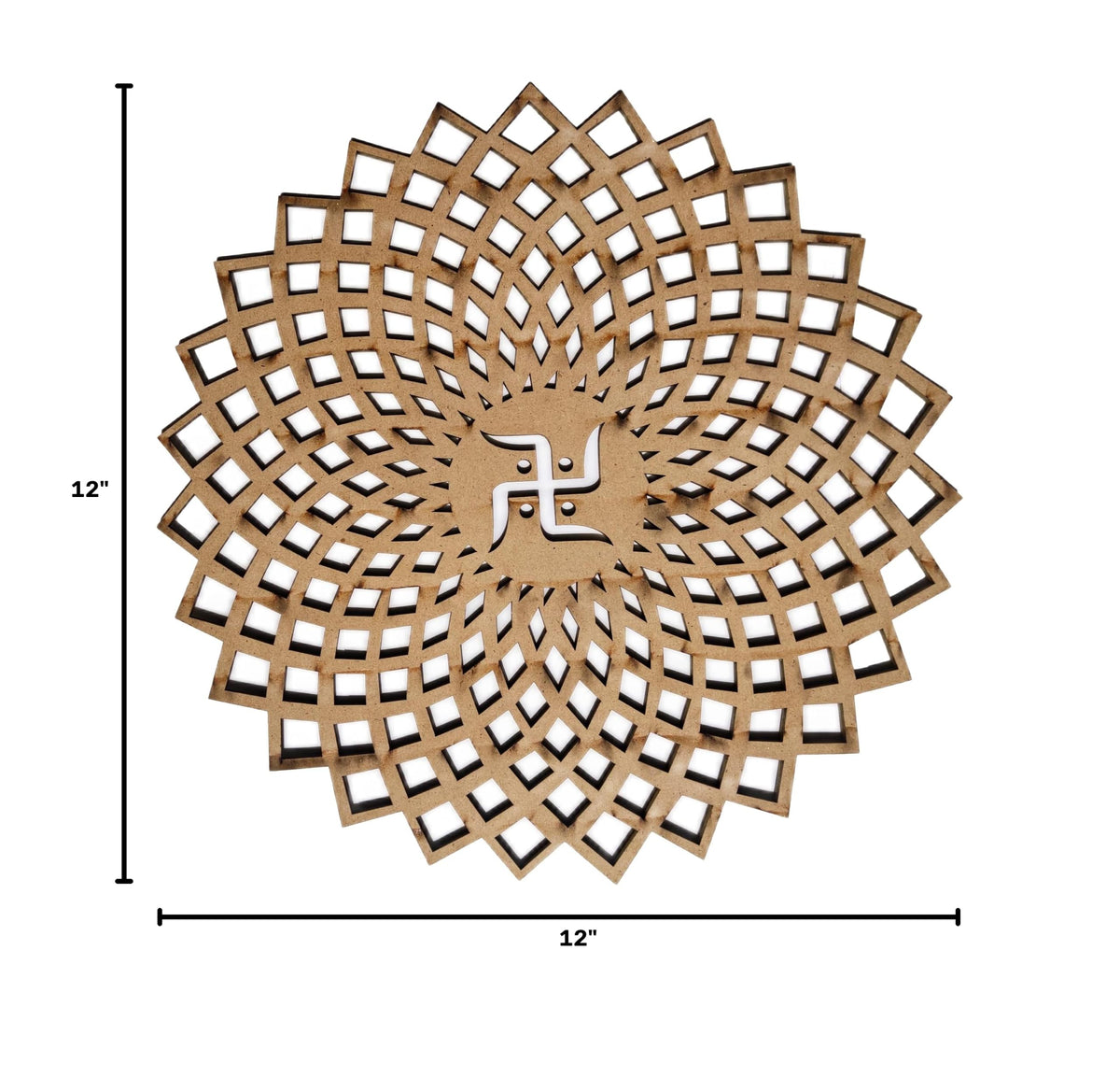 Golden Round Decorative Wall Art Mdf Wooden Chakra For Temple (GEOMETRY -Gold / 12"L x 12"W)
