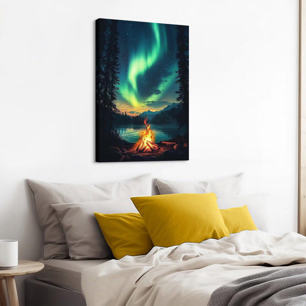 Forest Landscape Wall Art Aurora Borealis Scene Living Room Wall Decor Colorful Green Trees Canvas for Painting Vintage Farmhouse Prints Poster Sunlight Picture Modern Artwork Home Decorations 24x36" (24"L x 36"W / Nature15)