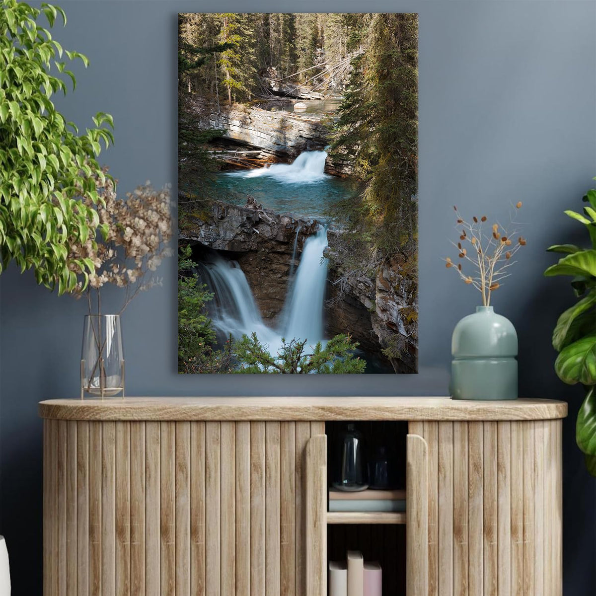 Forest Waterfall Canvas Wall Art Banff National Park Pictures Wall Decor Mountain Landscape Painting Prints Nature Sunrise Pine Tree Scene Poster Artwork for Living Room Bedroom Home Decoration 16x24” (16"L x 24"W / Nature09)