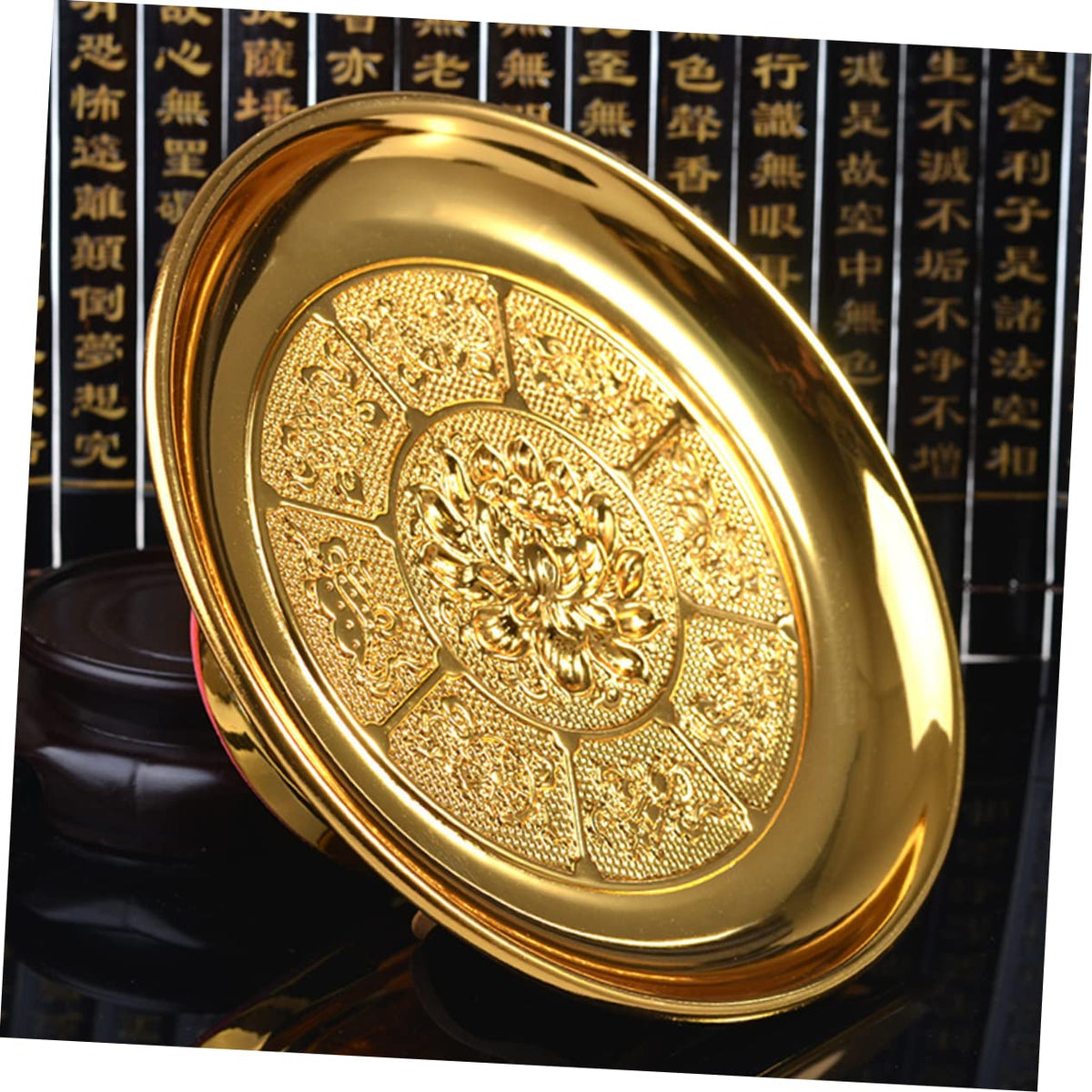 2 Pcs Tribute Plate Fruit Plate Delicate Storage Tray Buddhist Fruit Tray Versatile Storage Buddha Supply Practical Tribute (Goldenx2pcs / 5.9")
