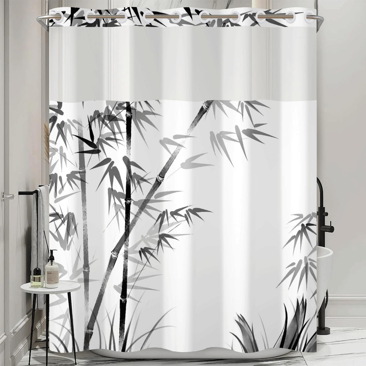 No Hook Shower Curtain and Snap in Liner Set (Bamboo)