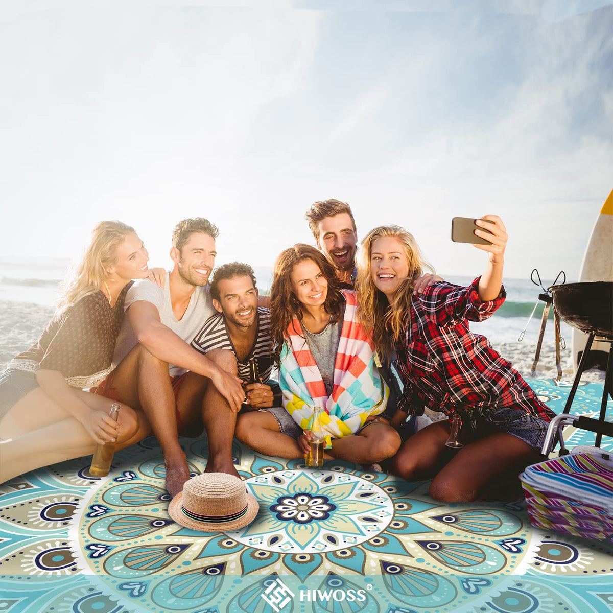Beach Blanket Waterproof Sandproof Oversized 95”x 80” (Tealish Green)