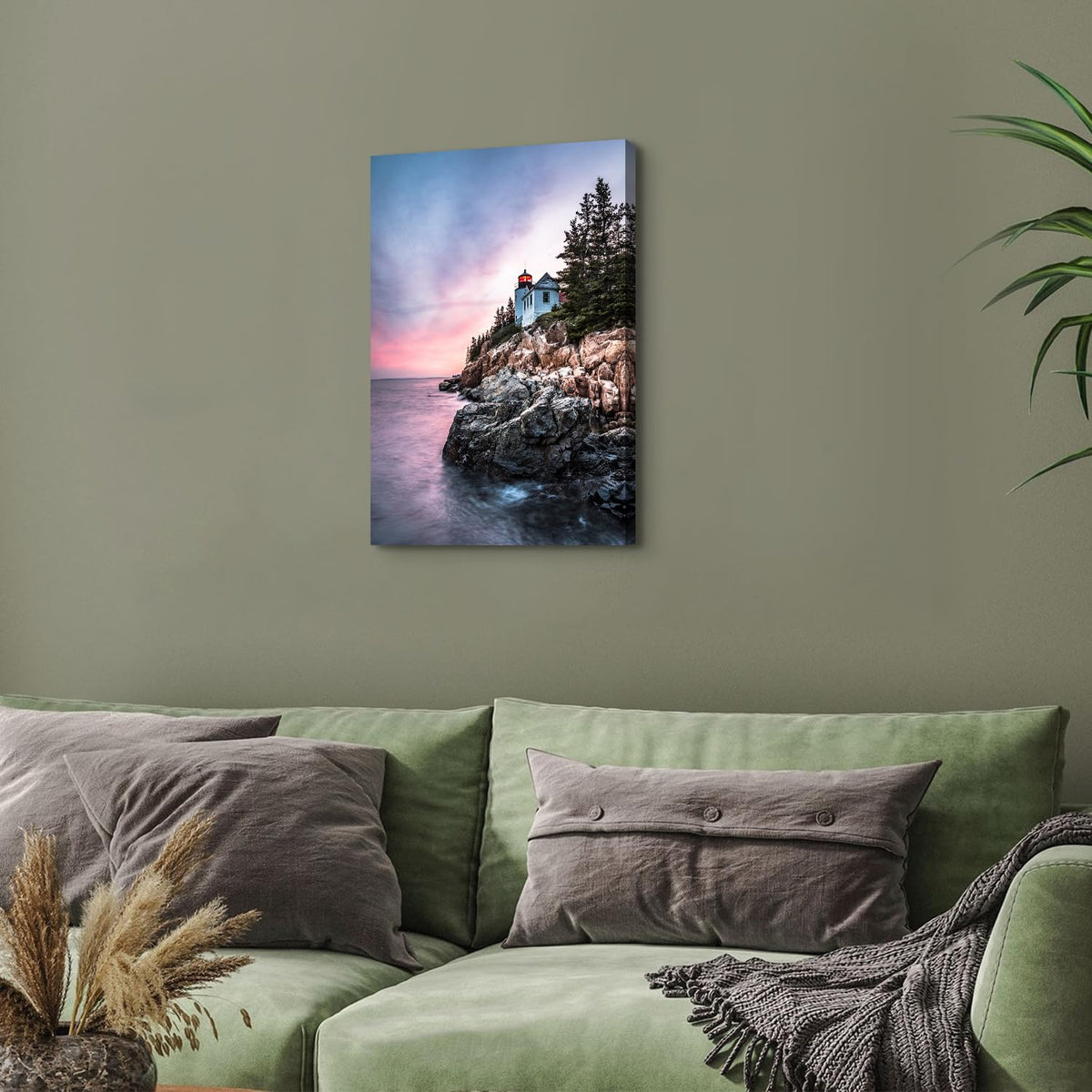 Coastal Wall Art Sunset Maine Bass Harbor Lighthouse Wall Decor Acadia National Park Pictures Nature Ocean Beach Canvas Prints Modern Seascape Artwork for Bedroom Bathroom Home Decoration 16x24" (24"L x 16"W / Bass Harbor)