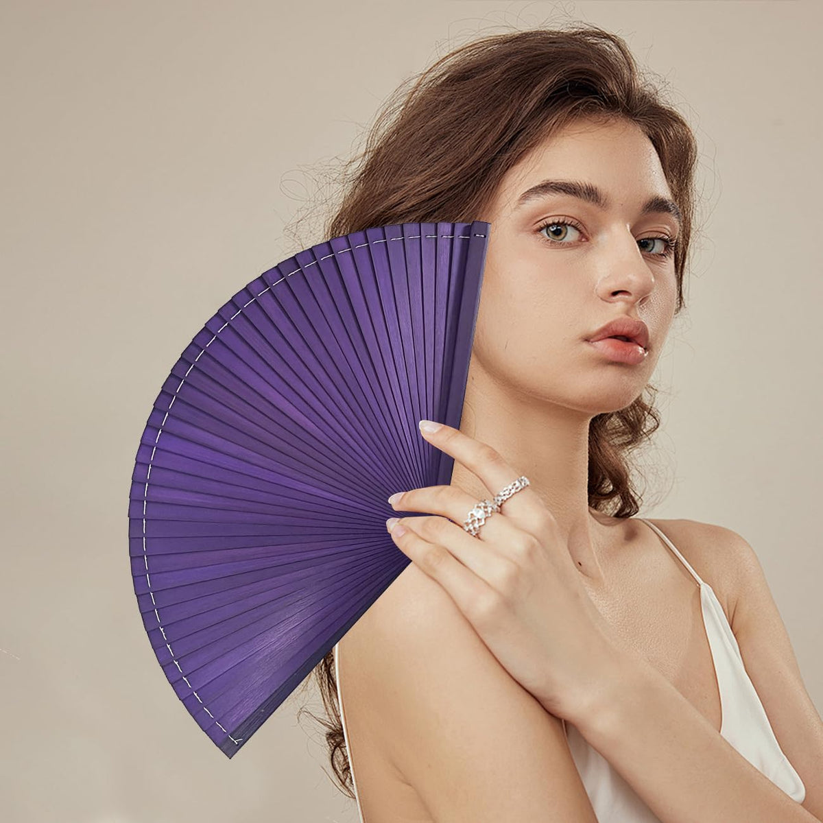 Hand Fan for Vintage Japanese Bamboo Fashion Gift Elegant for Dance Music Festival Wedding Church Decoration Party (Purple / Medium)