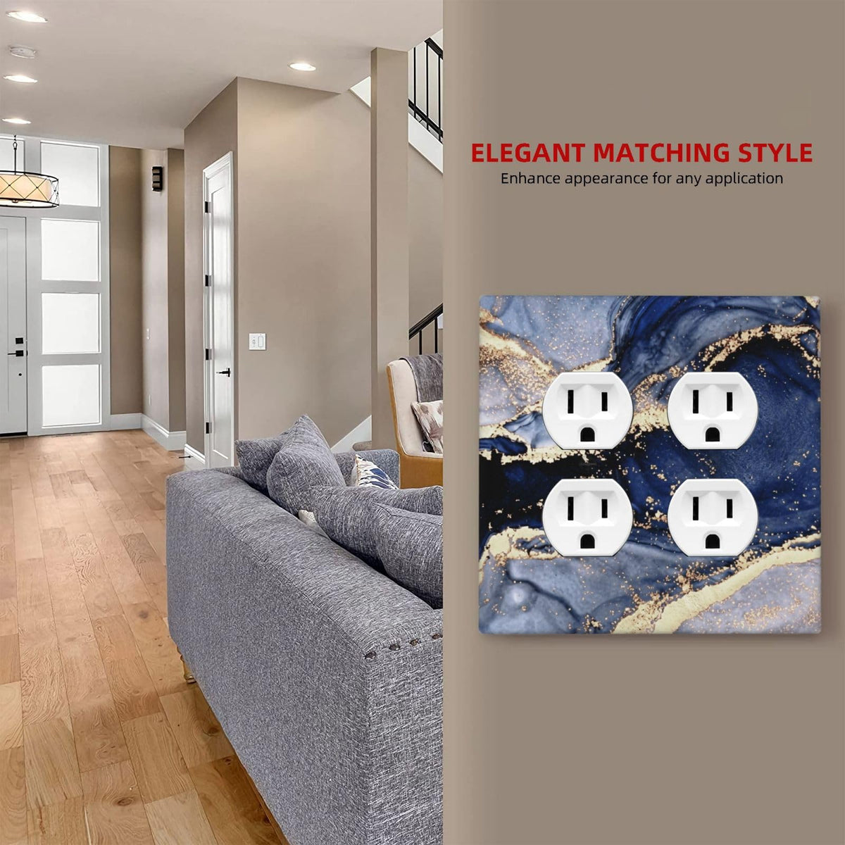 Royal Turquoise Blue Marble 2 Gang 2 Duplex Combination Light Switch Cover Decorative Combo Dual Device Receptacle Switch Face Wall Plate (Royal Turquoise Blue Marble / 2 Gang2 Duplex)