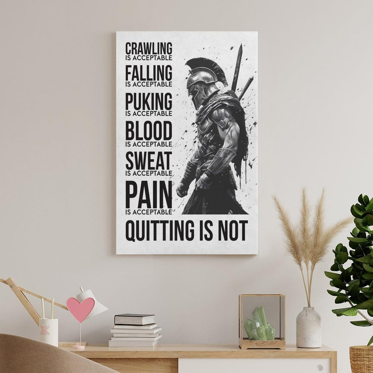 Spartan Warrior Motivational Poster Canvas Printing Wall Art Prints Wall Decor Posters Monochrome Gym Quote Fitness Discipline Bedroom Office Living Room Inspiration 24x36inch (style-15 / 24x36inch(60x90cm) Frame)