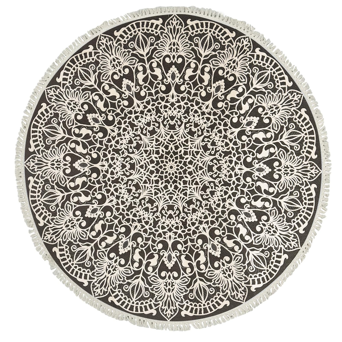 Round Boho Rug 4Ft for Farmhouse Bedroom Living Room (Boho Flower 4 / 4' (Round))
