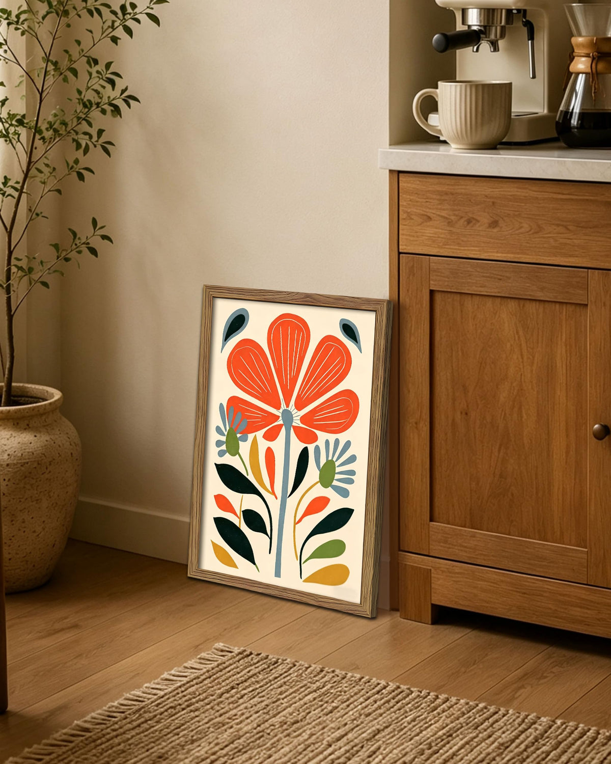 Boho Floral Framed Canvas Wall Art 16x24 Inch (A-Safflower / 24"L x 16"W)