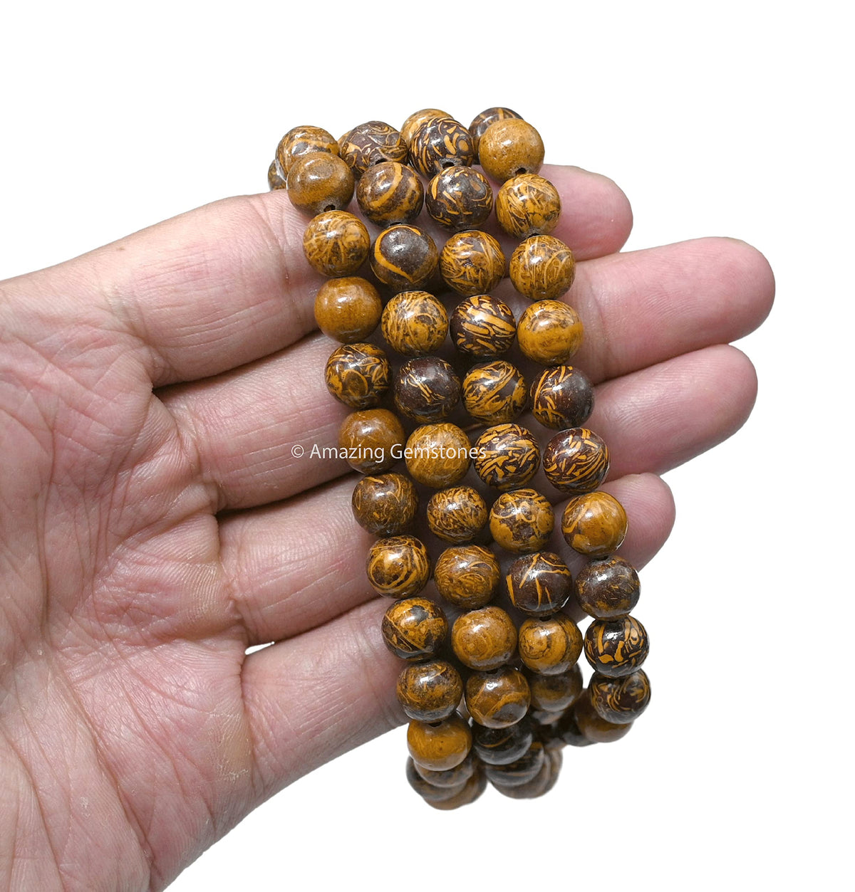 Mariyam Jasper Calligraphy Buddhist Prayer Beads Japa Mala with 108 Meditation Beads (Without Knots / Mariyam Jasper (Calligraphy))
