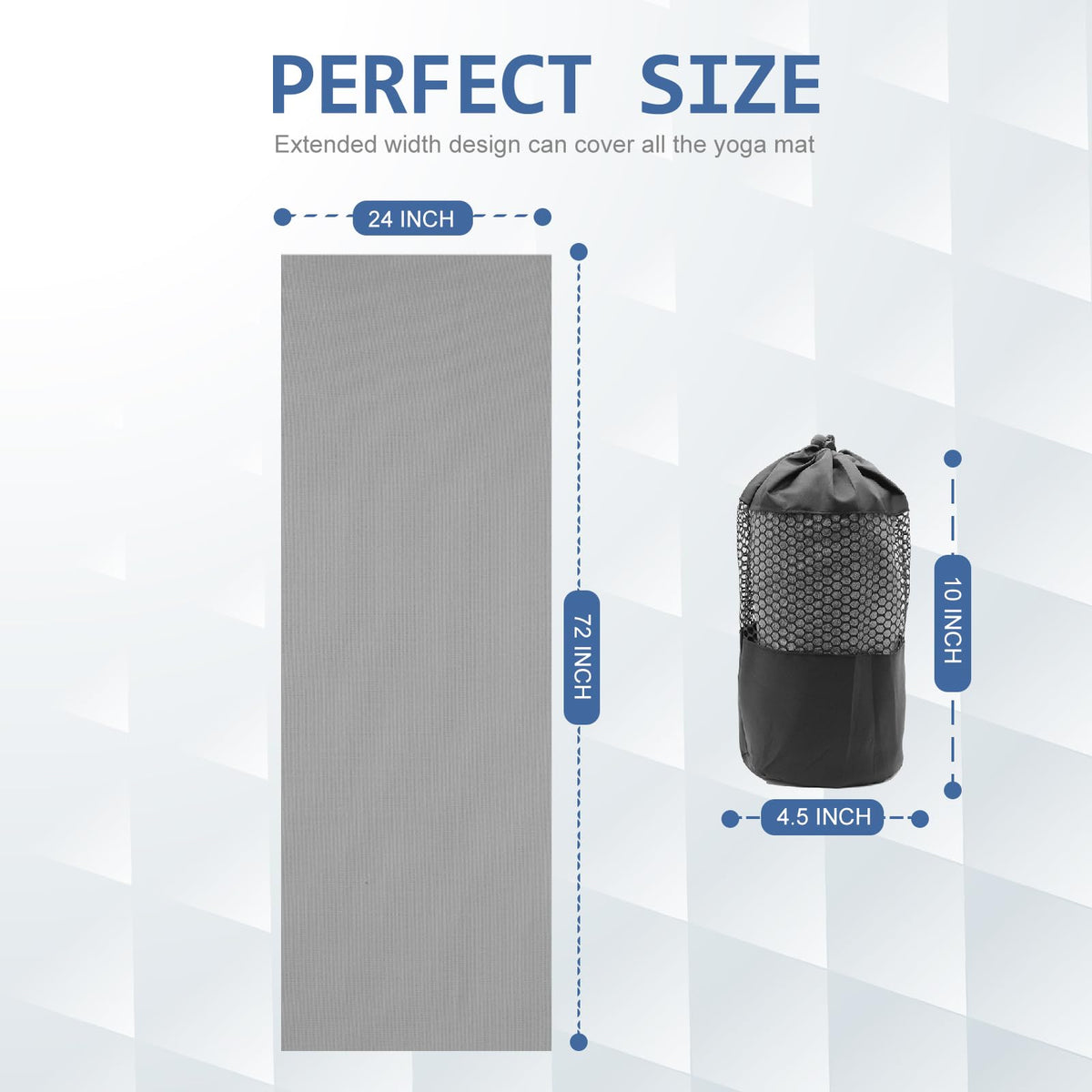 Yoga Towel Hot Yoga Mat Towel with Grip Dots Sweat Absorbent Non (Dark Grey / 72" x 24")