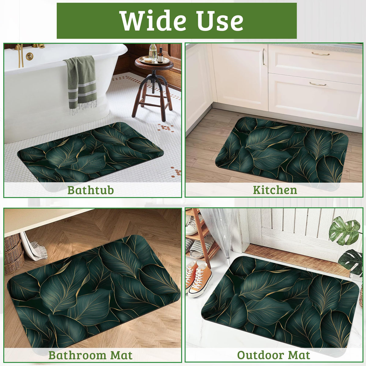 Tropical Green Leaf Bathroom Rugs Mat Non Slip Washable Quick Dry Absorbent Thin Bathroom Rug (Tropical Green Leaf)