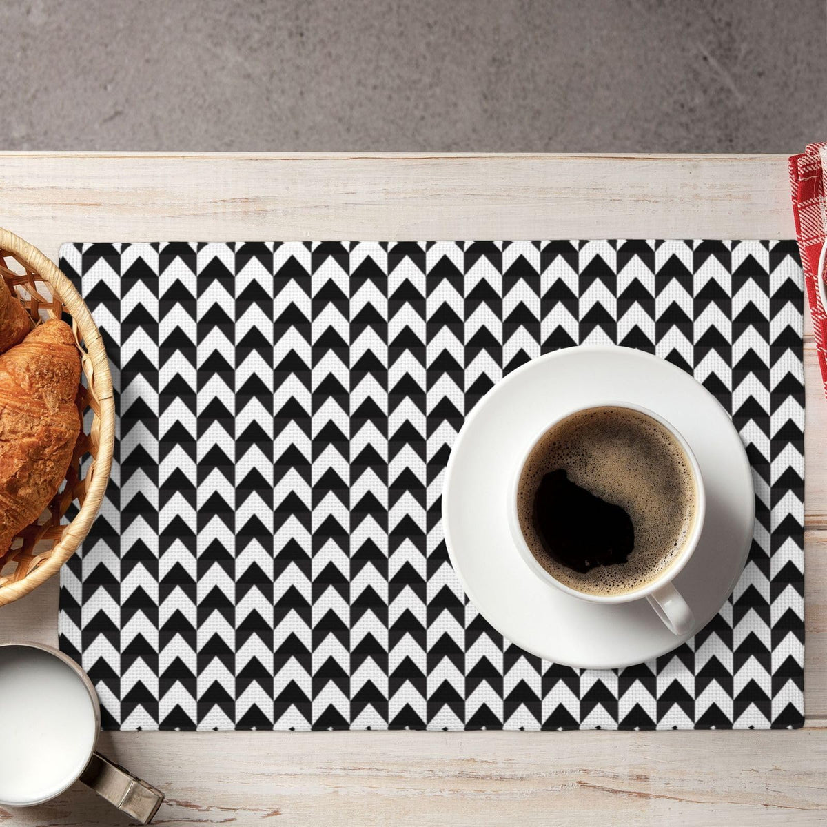 Black and White Vertical Grid Place Mat Set of 6 Pieces Heat (6PCS / Black and White Vertical Grid)