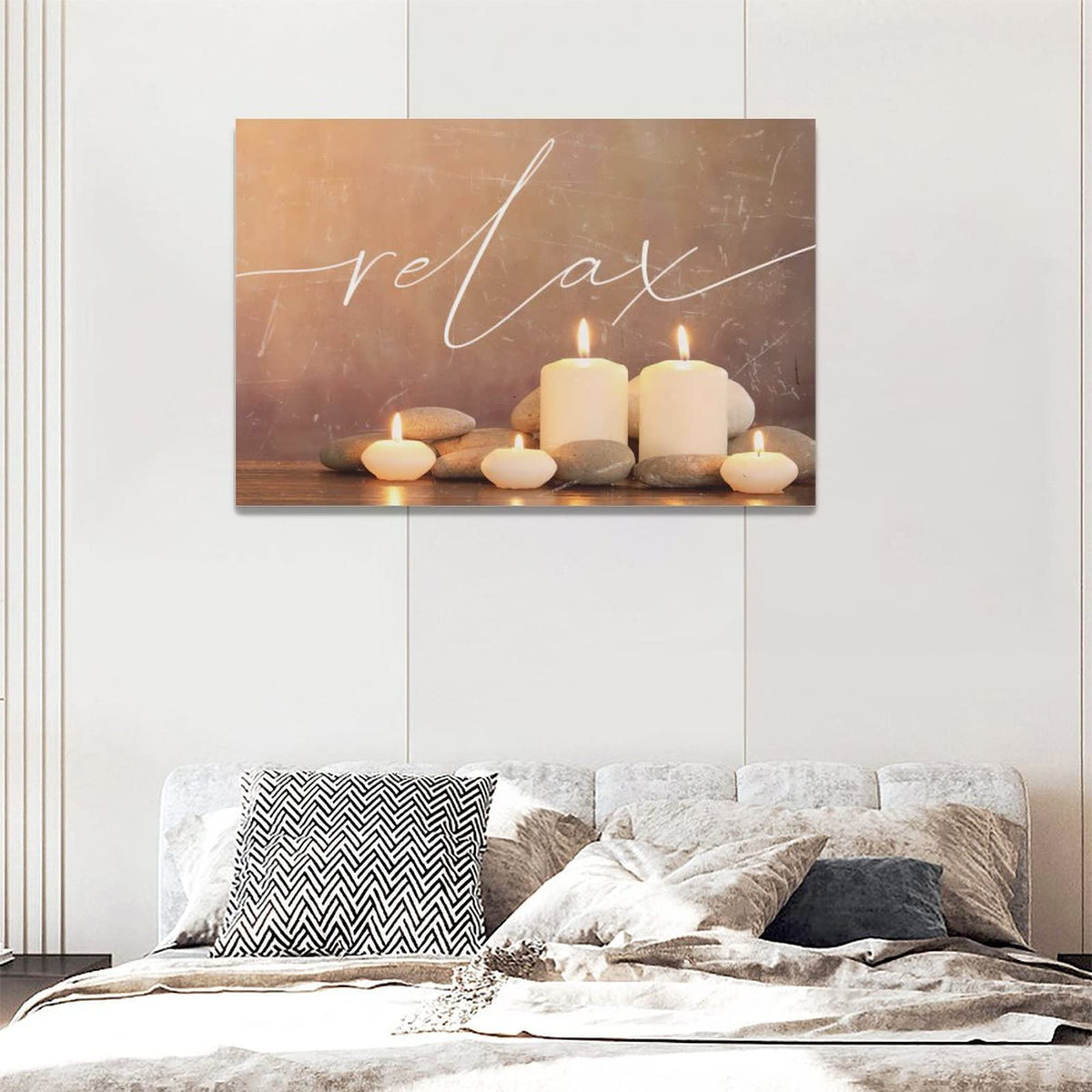 Zen Wall Art Zen Pictures Wall Decor Candles Relax Canvas Prints Meditation Spiritual Decorations Painting Framed Artwork Office Spa Yoga Home Decor For Bathroom Bedroom Dining Living Room 16''x24'' (Relax / 16"L x 24"W)