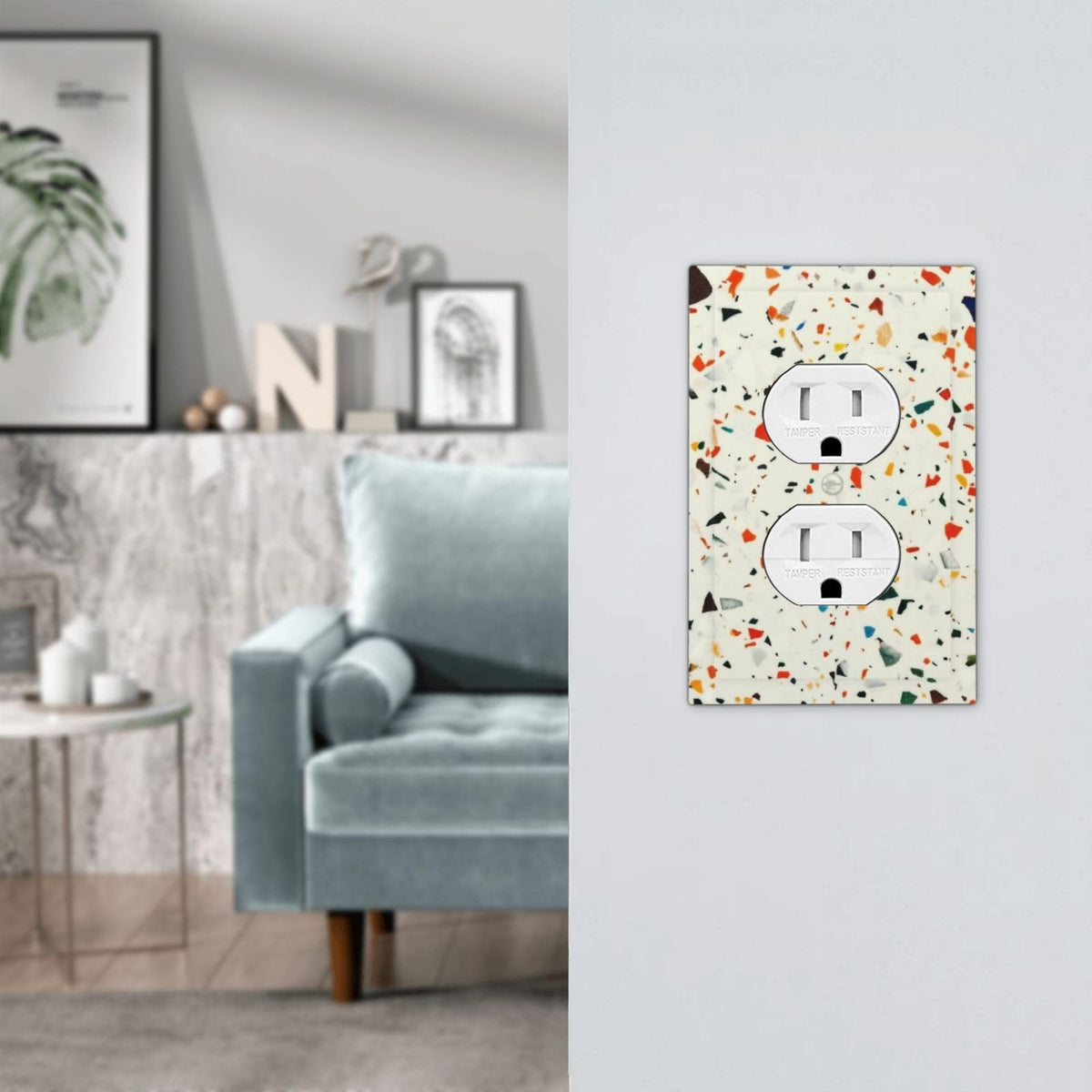 Beige.Cream Yellow Terrazzo Marble Decorative 1 Gang Receptacle Outlet Cover Electrical Duplex Wall Plate Single Duplex Wall Plate Light Switch Cover (Beige.Cream Yellow Terrazzo Marble / 1-Gang Duplex Mid)