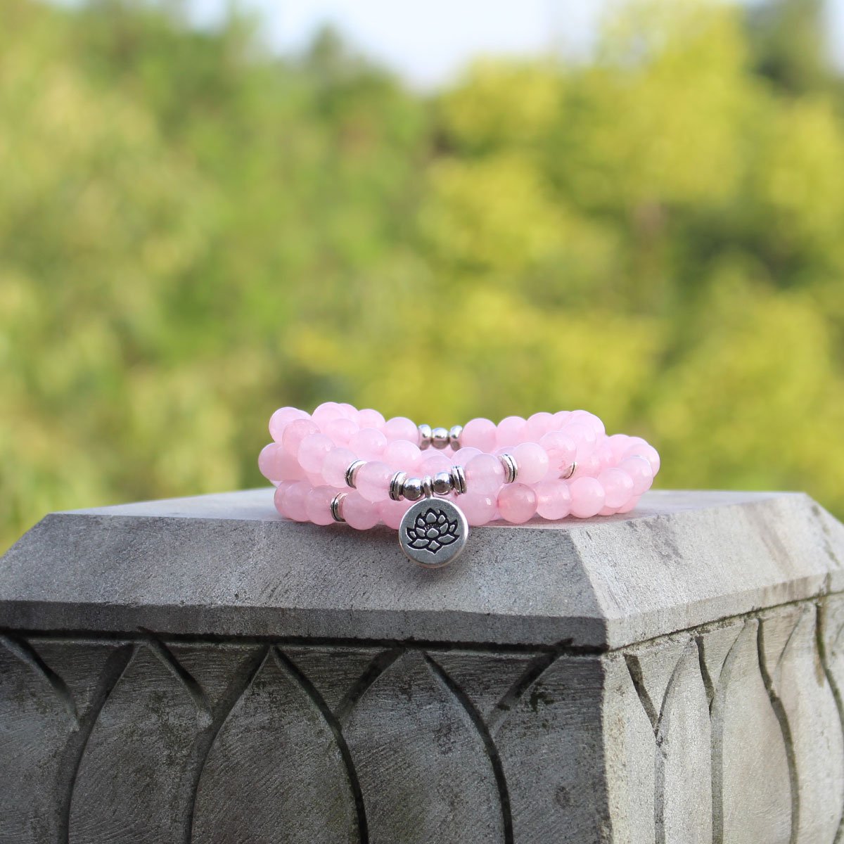 Mala Pink Powder Crystal 8mm Beads Charm Wrap Bracelets (Powder Crystal)