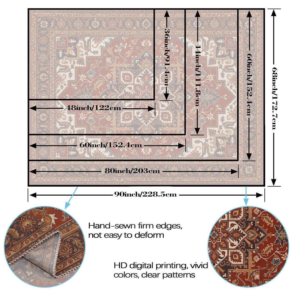 Vintage Floral Tapestry Wall Hanging Hippie Indian Bohemian Mandala Tapestry Aesthetic Retro Oriental Brown Small Tapestries for Mural Bedroom Living Room Dorm Decor 60 x 44 Inch (Red Diamond / 60"L x 44"W)