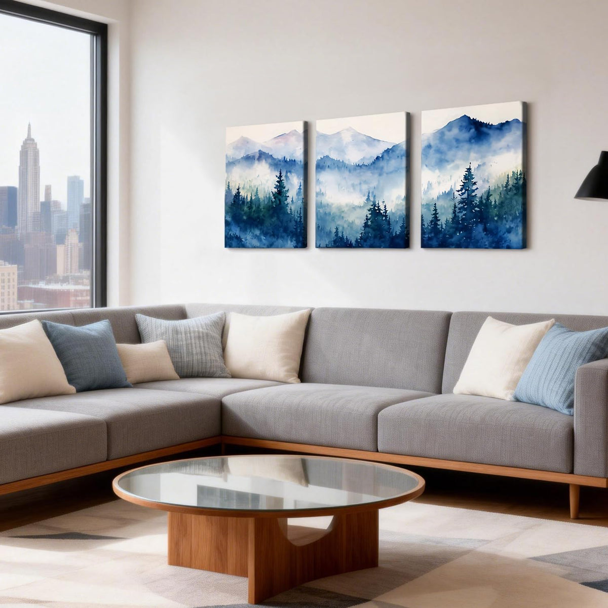 3 Pcs Watercolor Natural Misty Mountain Forest Canvas Wall Art (Watercolor Landscape Wall Art / 24"L x 16"W)