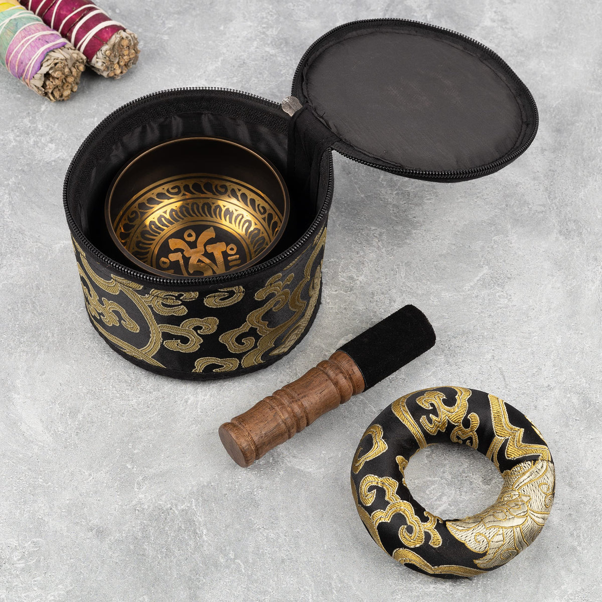 4" Tibetan Singing Bowl Set with Case (Black Set with Travel Case)