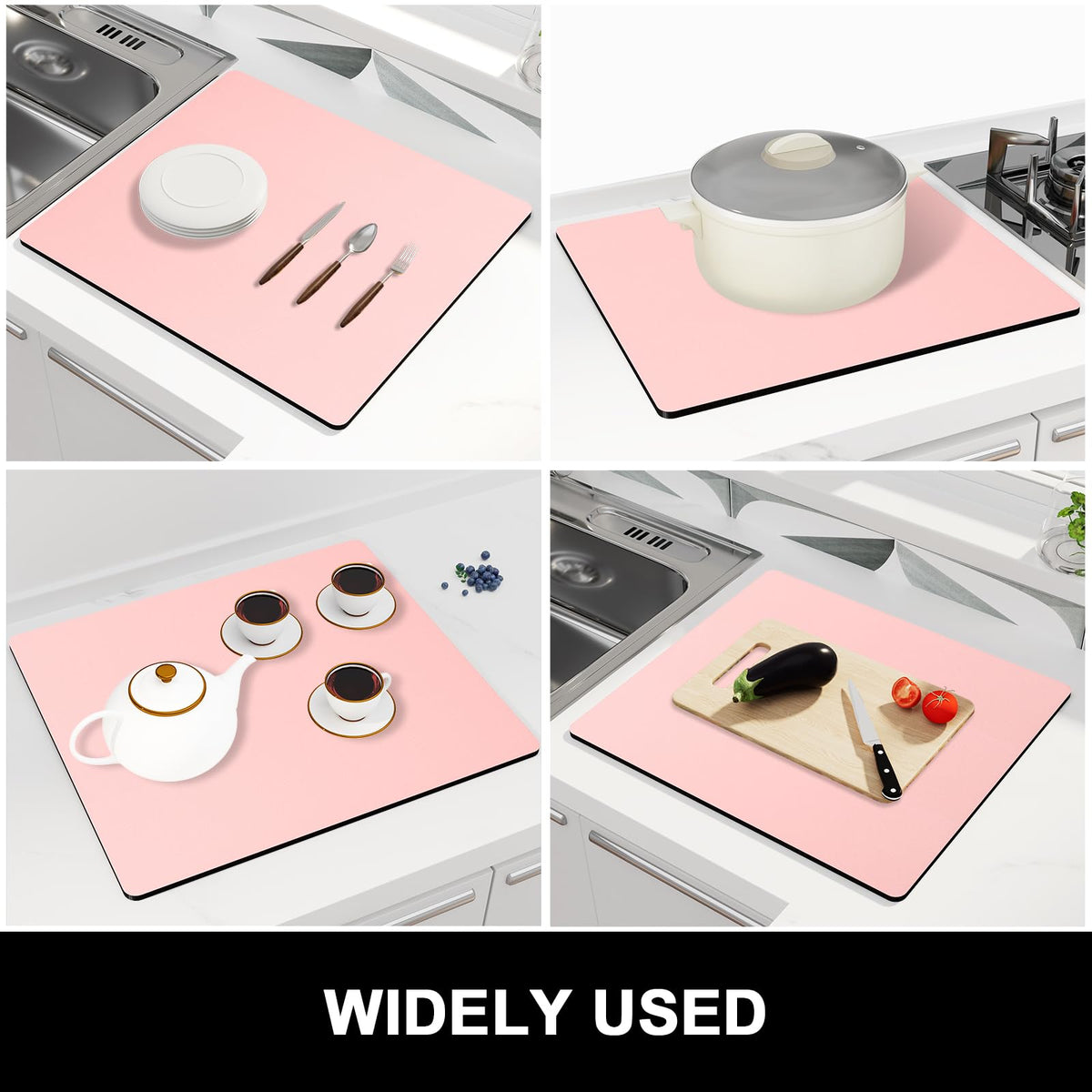 Dish Drying Mat for Kitchen Counter (A-pink / 16" x 18")