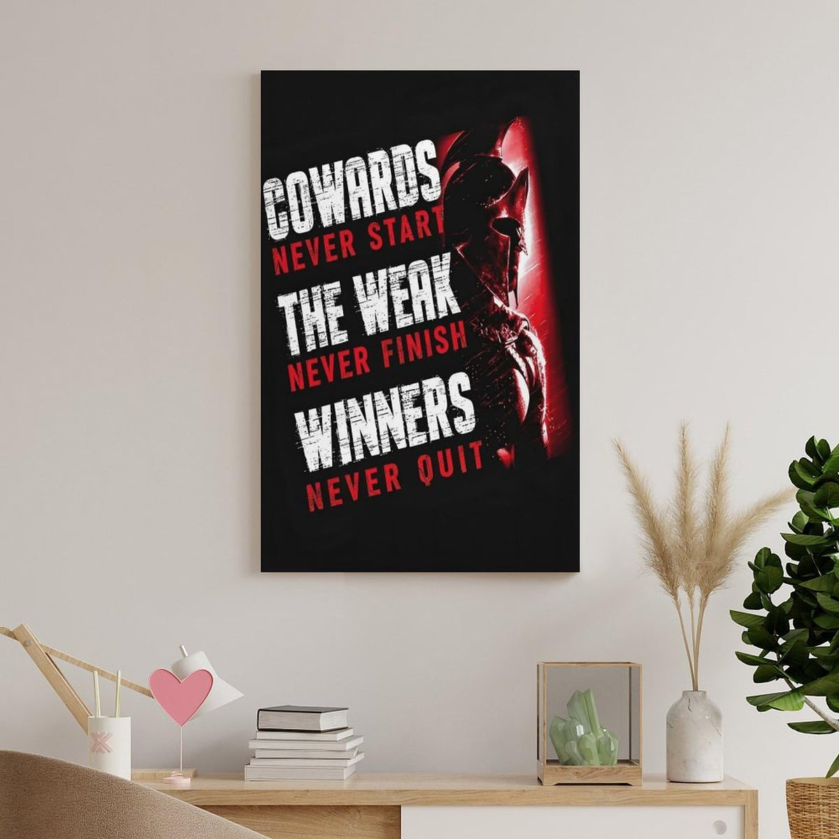 Spartan Winners Never Quit Canvas Printing Wall Art Prints Wall Decor Posters Red Black Motivational Warrior Helmet Gym Fitness Bedroom Living Room Office Decor 08x12inch (style-7 / 08x12inch(20x30cm) Unframe)